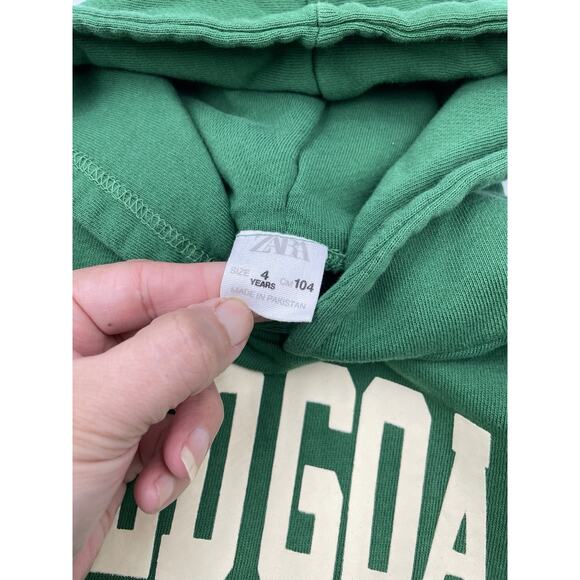 Zara Hooded Pullover Sweatshirt Kids Sz 4 Green “Field Goals” - Picture 3 of 4